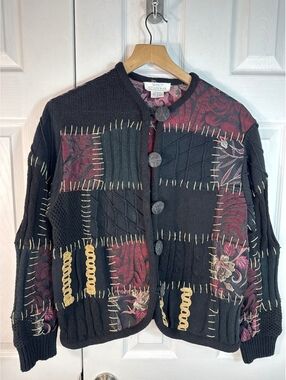 Sandy Starkman Vintage Patchwork Knit Cardigan Sweater Medium